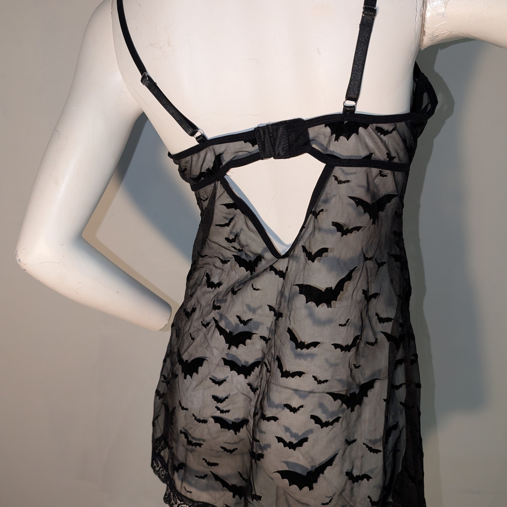 Sheer Black Bat Print Nightgown - Picture 2 of 3